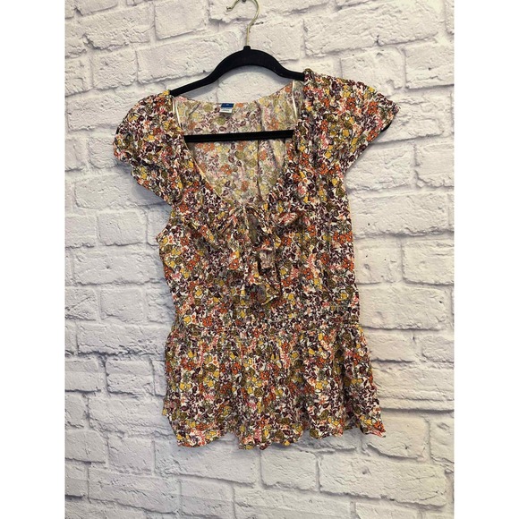 NWT Old Navy Floral Ruffle Blouse Top Smocked Women M - Picture 1 of 9